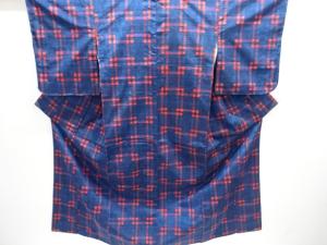 抽象枡模様織り出し手織り紬着物